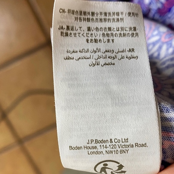 Boden Amelie Jersey Dress Blue Pink White Anstract Floral Size 12L - Picture 8 of 11